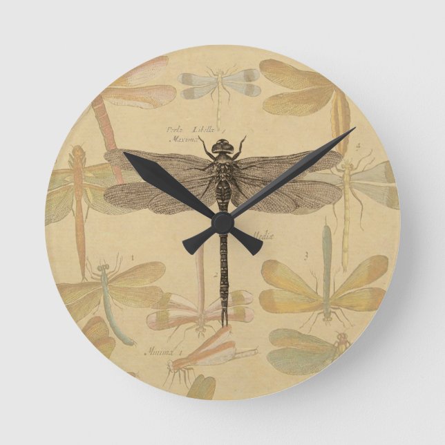 Dragonfly Vintage Antique Classic Nature Round Clock (Front)