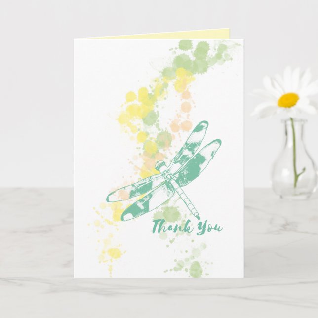 Dragonfly Watercolor Any Occasion Thank You Card (Small Plant)