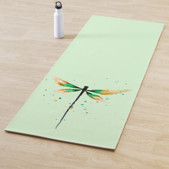 Dragonfly watercolor art serene green nature yoga mat (In Situ)