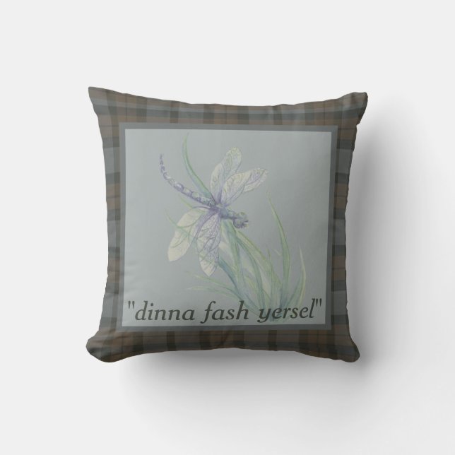 Dragonfly Watercolor Fraser Clan Tartan Plaid Cushion (Front)