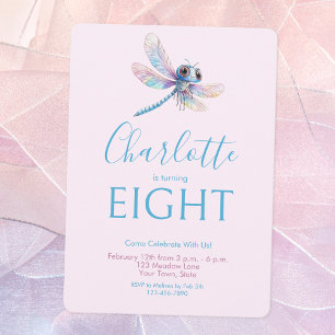 Dragonfly Watercolor Girl Blue Purple Birthday Invitation