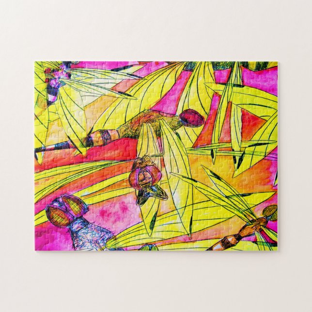 Dragonfly watercolor painting jigsaw puzzle (Horizontal)