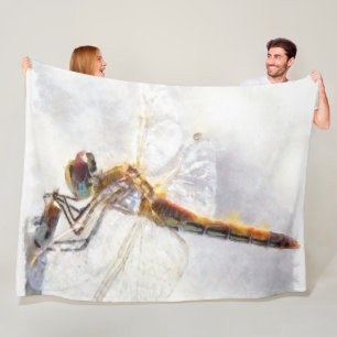 Dragonfly Watercolor Pastel White Background Fleece Blanket