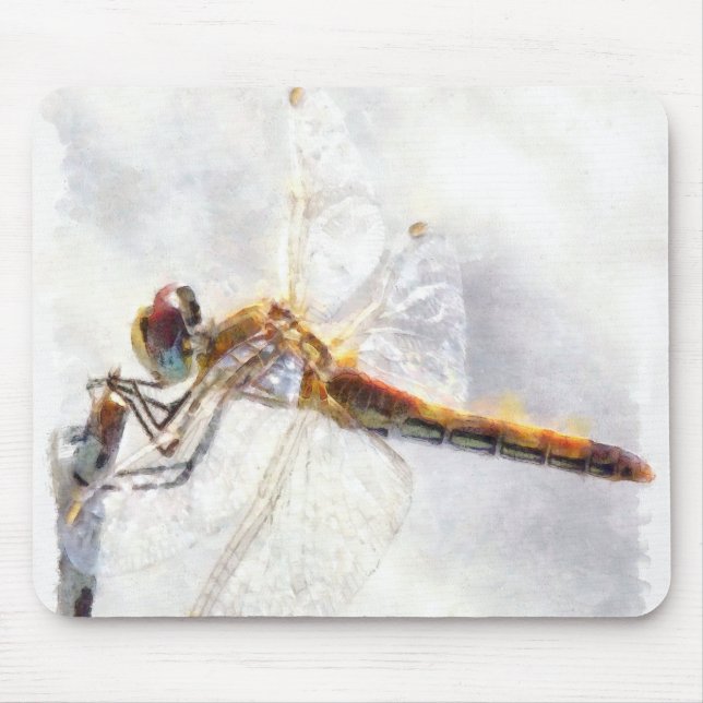 Dragonfly Watercolor Pastel White Background Mouse Pad (Front)