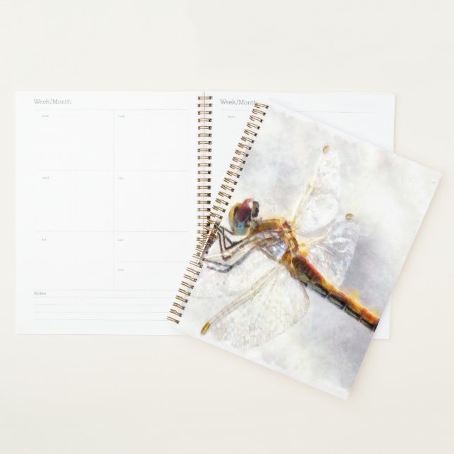 Dragonfly Watercolor Pastel White Background Planner (Display)