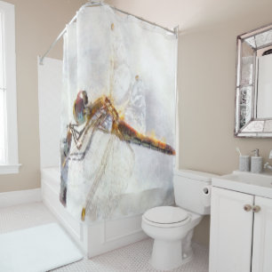 Dragonfly Watercolor Pastel White Background Shower Curtain