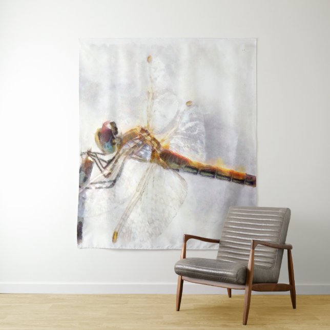Dragonfly Watercolor Pastel White Background Tapestry (In Situ)