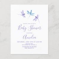 Dragonfly Watercolor Purple Blue Baby Shower