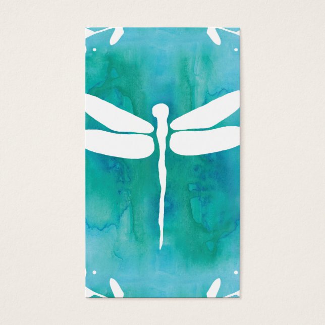 Dragonfly Watercolor White Aqua Blue Dragonflies (Front)