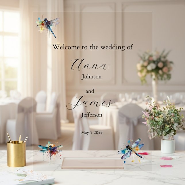 Dragonfly Wedding Invitation Postcard Acrylic Sign (Creator Uploaded)