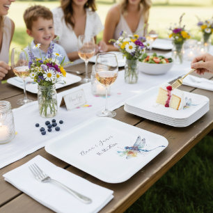 Dragonfly wedding save the date sticker paper plate