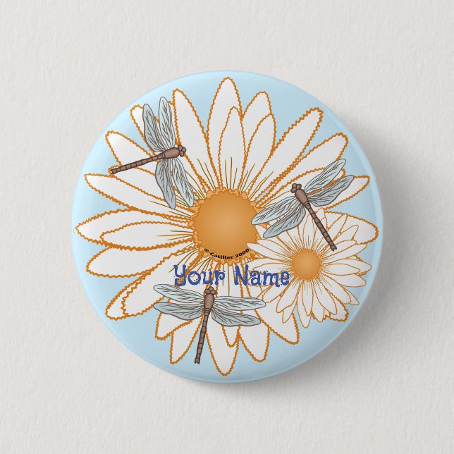 Dragonfly White Daisy 6 Cm Round Badge (Front)