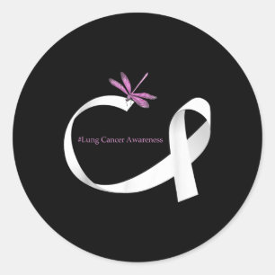 Dragonfly White Ribbon Lung Cancer Awareness  Classic Round Sticker