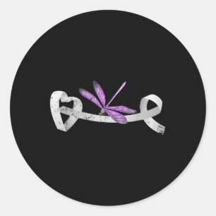 Dragonfly White Ribbon Lung Cancer Survivor Gift L Classic Round Sticker