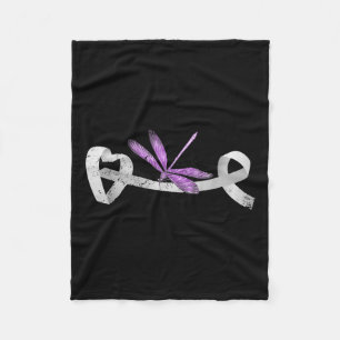 Dragonfly White Ribbon Lung Cancer Survivor Gift L Fleece Blanket