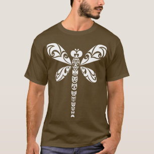 Dragonfly White Tribal Tattoo Style Art T-Shirt