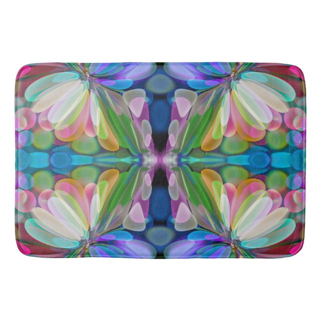 Dragonfly Wildflower Garden Abstract Floral Bath Mat (Front)
