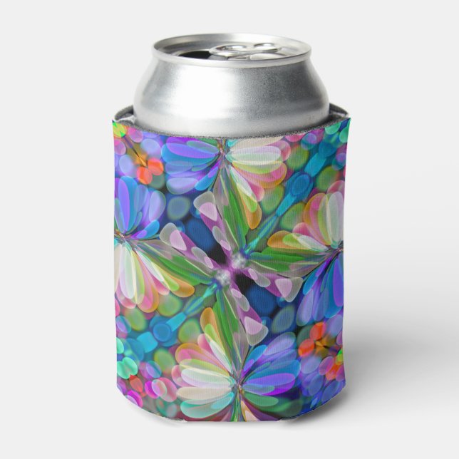 Dragonfly Wildflower Garden Abstract Floral Can Cooler (Can Front)
