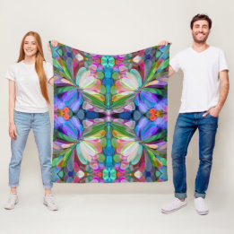 Dragonfly Wildflower Garden Abstract Floral Fleece Blanket