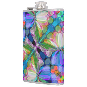 Dragonfly Wildflower Garden Abstract Floral Hip Flask