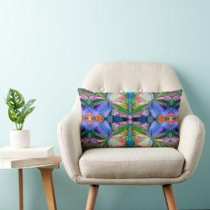 Dragonfly Wildflower Garden Abstract Floral Lumbar Cushion