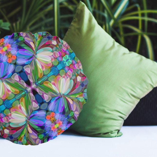 Dragonfly Wildflower Garden Abstract Floral Round Cushion (Creator Uploaded)