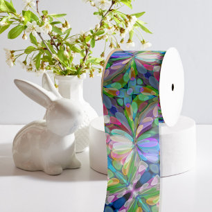 Dragonfly Wildflower Garden Abstract Floral Satin Ribbon