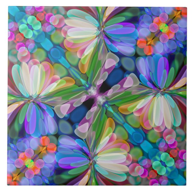 Dragonfly Wildflower Garden Abstract Floral Tile (Front)