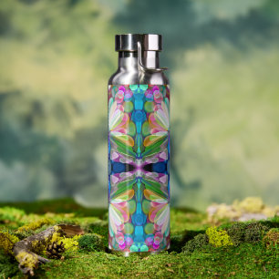 Dragonfly Wildflower Garden Abstract Floral Water Bottle