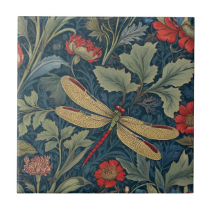 Dragonfly William Morris style Right side Vintage Tile