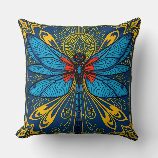 Dragonfly with Artistic Floral Patterns Cushion (Front)