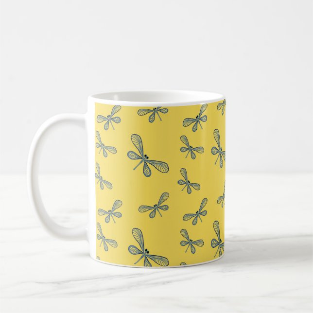 Dragonfly with beautiful yellow background coffee mug (Left)