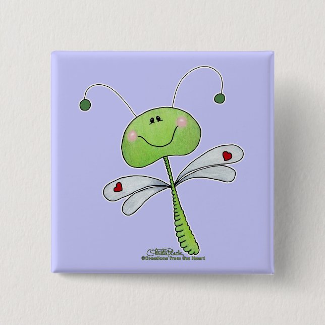 Dragonfly with Hearts 15 Cm Square Badge (Front)