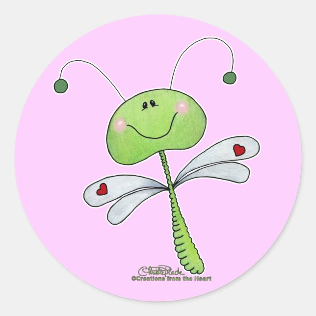 Dragonfly with Hearts Classic Round Sticker (Front)