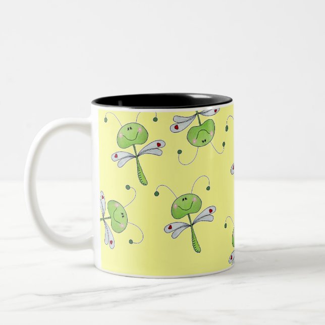 Dragonfly with Hearts Two-Tone Coffee Mug (Left)