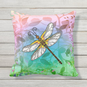 Dragonfly with Leafy Background Cushion