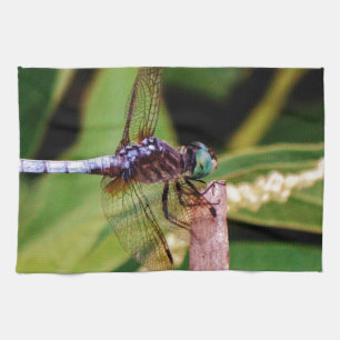 Dragonfly with white flowers tea towel