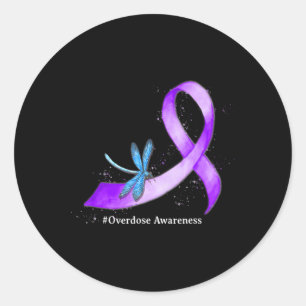 Dragonflyy Purplean Ribbon Overdose Awareness Supp Classic Round Sticker