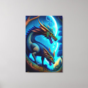 Dragons and Moon Canvas Print
