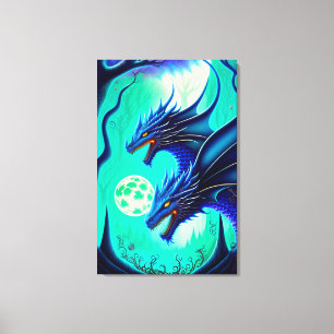 Dragons and Moon Canvas Print