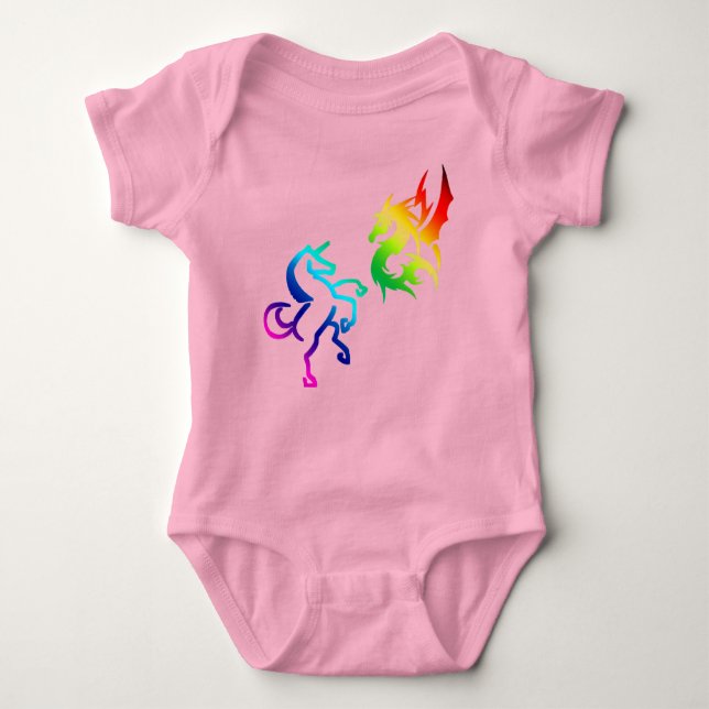 Dragons and Rainbow Unicorns Baby Bodysuit (Front)
