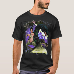 Dragons And Warrior Lady With Sword 90s y2k Epic M T-Shirt