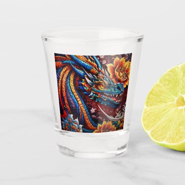 "Dragon's Blossom Shot Glass (Front)