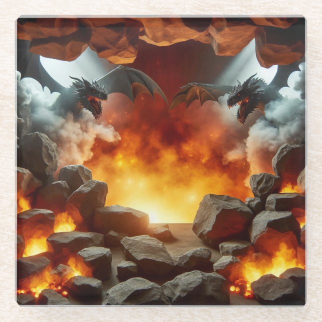 Dragon's Cave Art Glass Coaster (Front)
