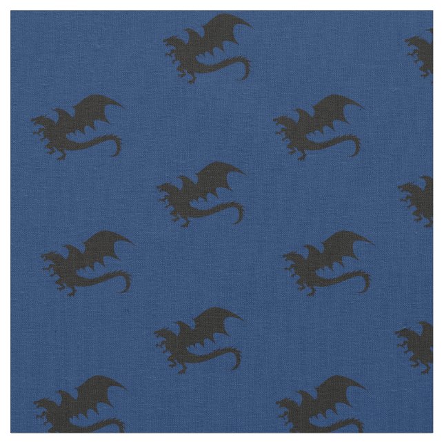 Dragons DND Silhouettes Blue Fabric (Close Up)