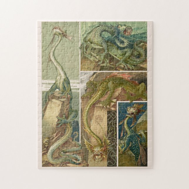 Dragons drawing, art nouveau by Anton Seder Jigsaw Puzzle (Vertical)