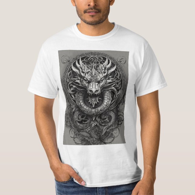 "Dragon's Embrace: Celtic Fusion Tee" T-Shirt (Front)
