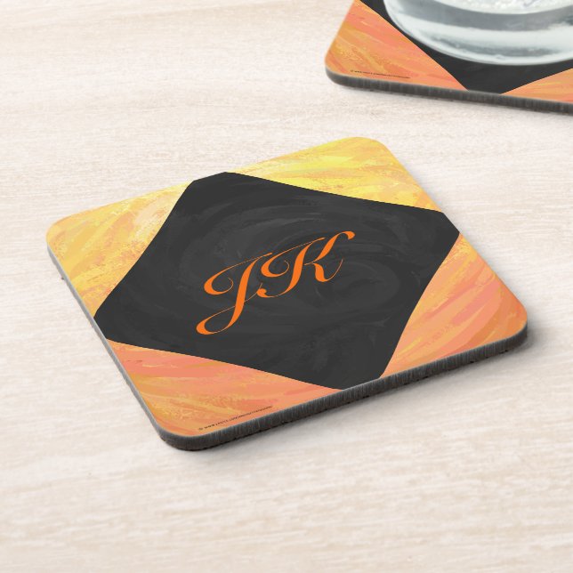 Dragons Eye Orange and Black Monogram Coaster (Left Side)