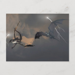 Dragons Fighting in Storm Clouds Postcard