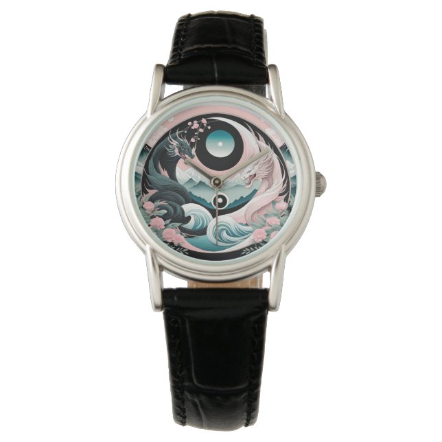 Dragons Floral Mountain Pink Sage Teal Watch (Front)